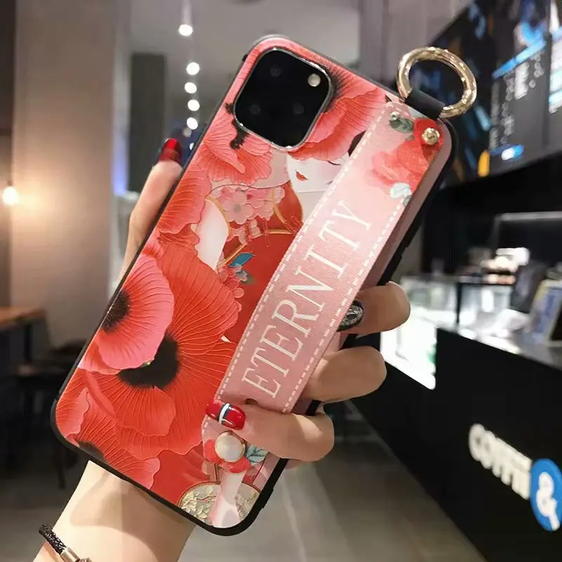 1 Ремешок для запястья чехол для iphone X Xs max XR 11 Pro Max Мягкий ТПУ чехол-держатель для телефона для iphone 7 8 6 6s plus - Цвет: 1
