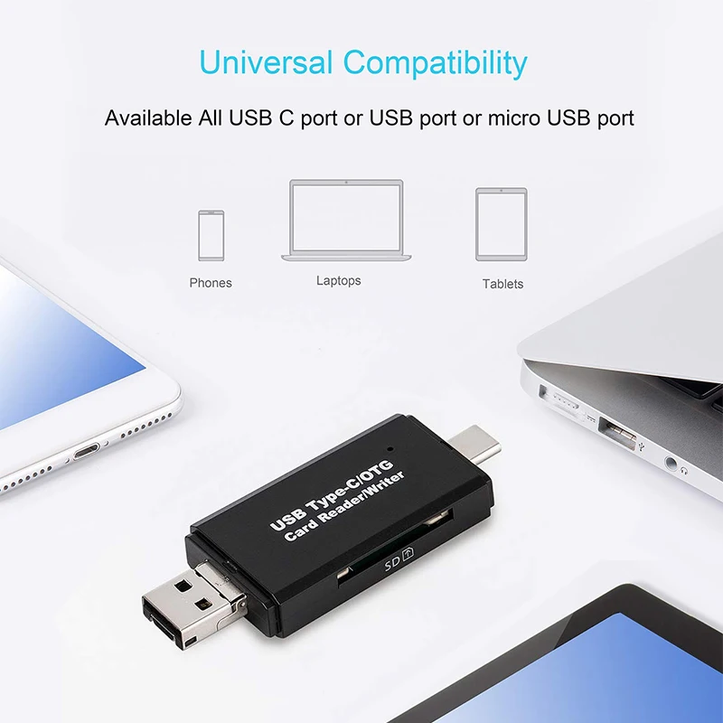 SD Card Reader USB C Card Reader 3 In 1 USB 2.0 TF/Mirco SD Smart Memory Card Reader Type C OTG Flash Drive Cardreader Adapter