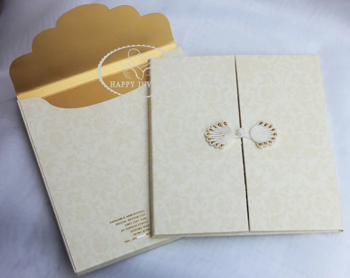 HI1091 - 01 Personalized Hard Cover Gate Fold Wedding Card with Gold Foil