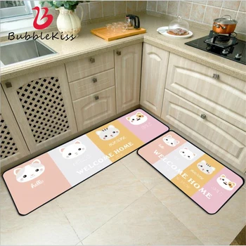 

Bubble Kiss Cute Cartoon Pink Blue Kitchen Mat Entry Mat Anti-Slip Mat Bedroom Bedside Floor Mat Welcome Mats for Front Door