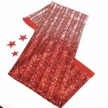 

Free Shipping Best Quality in 2019 New Red Gold African lace fabric with sequins lace fabric For Wedding or Evening Dresses