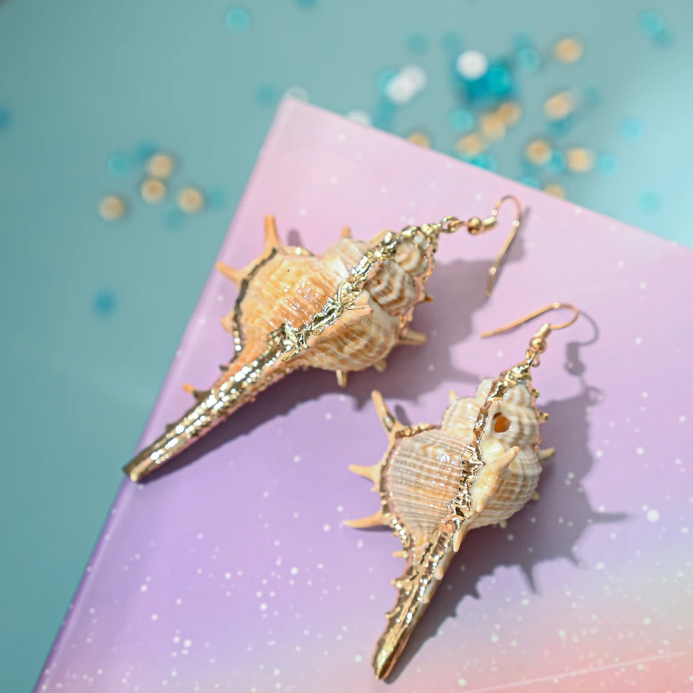 Dangle earrings drop earrings starfish earrings long earrings golden earrings Summer Beach Seashell Drop Dangle Earrings Big Statement Circle Earrings for Women Vintage Gold Color Conch Starfish Jewelry