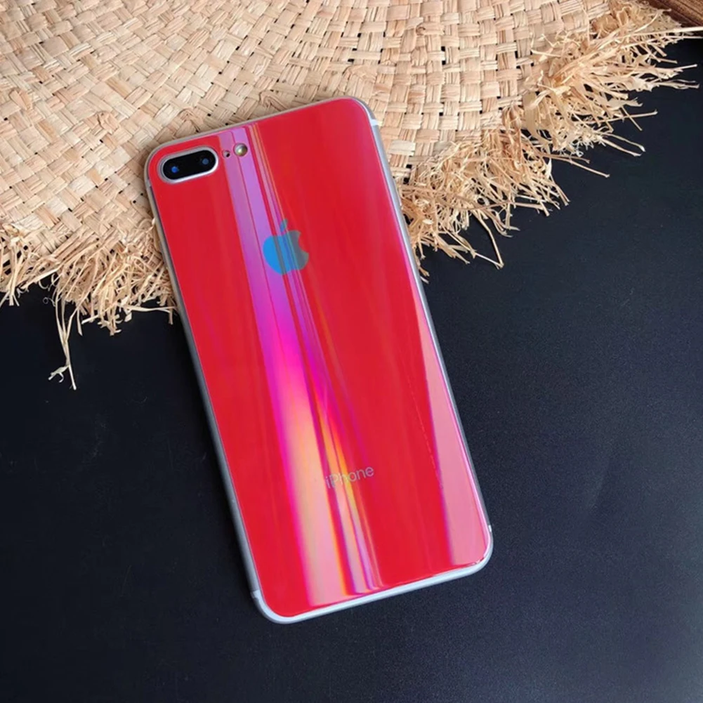 Градиентная Лазерная Аврора задняя пленка для iPhone 7 8 Plus X XS 11 Pro MAX XR Закаленное стекло протектор экрана блестящая защитная пленка