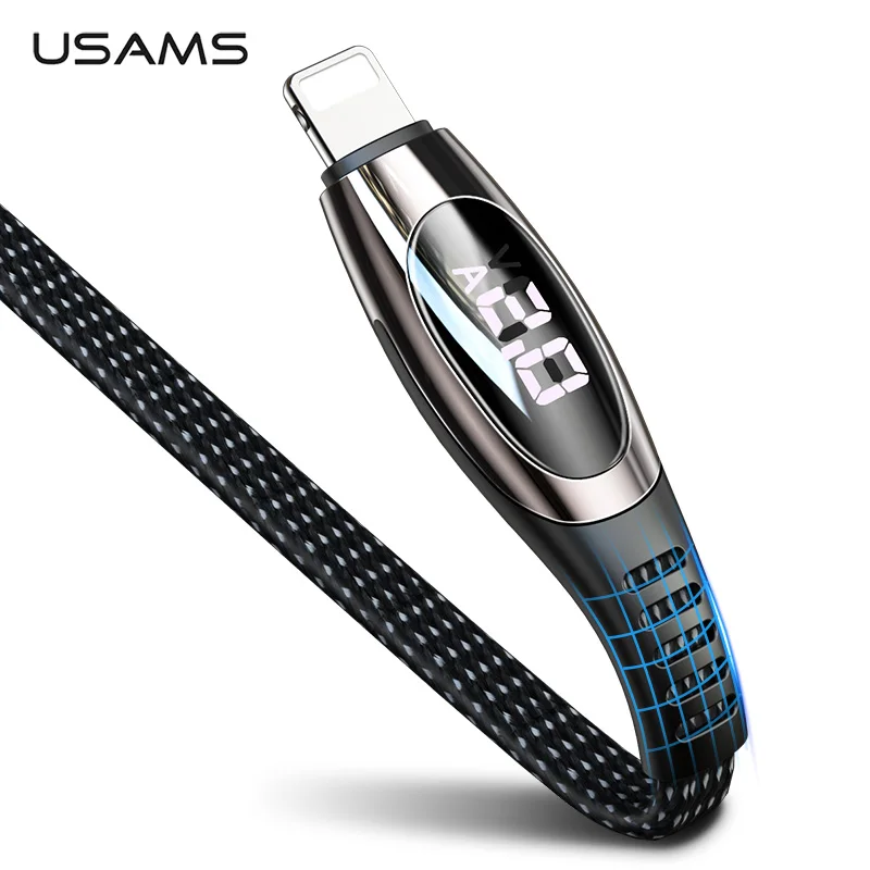 

USAMS USB Cable for iPhone Xs Max XR Digital Display Fast Data Charging Mobile Phone Cable for iPhone X 8 7 6 5 iPad Wire Cord