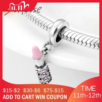 

NEW Fashion 925 Sterling Silver Pink Lipstick CZ Beads Fit Original European Charms Bracelet Bangles DIY Jewelry