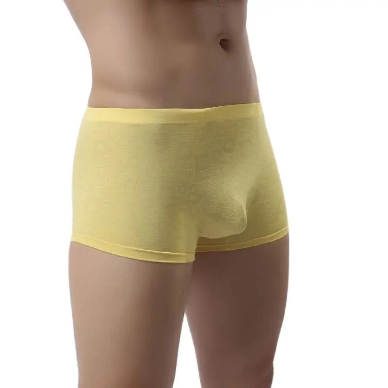 

Sexy Men Plus U Convex Pouch Size Lace Shiny Transparen Boxer Seamless Smooth Breathable Boxer Men Underwear Gay Wear F9