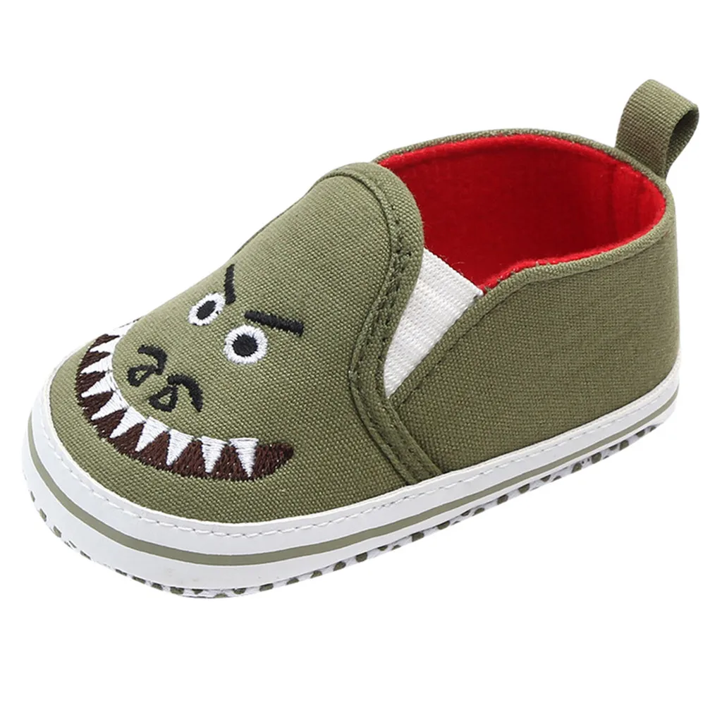 Парусиновая обувь для маленьких мальчиков и девочек; Kawaii Cartooon Dinasour; Удобные однотонные ботильоны; модные кроссовки для первых шагов; теннисные кроссовки