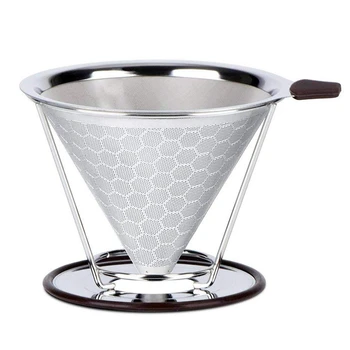 

Pour Over Coffee Filter,Stainless Steel Permanent Coffee Dripper, Paperless Reusable Coffee Filter Cone with Removable Cup Stand