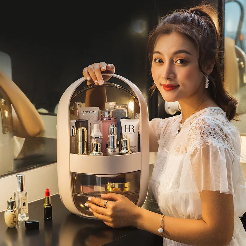 

Swan Egg Cosmetic Box Makeup Storage Box Storage Shelf Desktop Skincare Online Celebrity Dustproof Douyin Celebrity Style