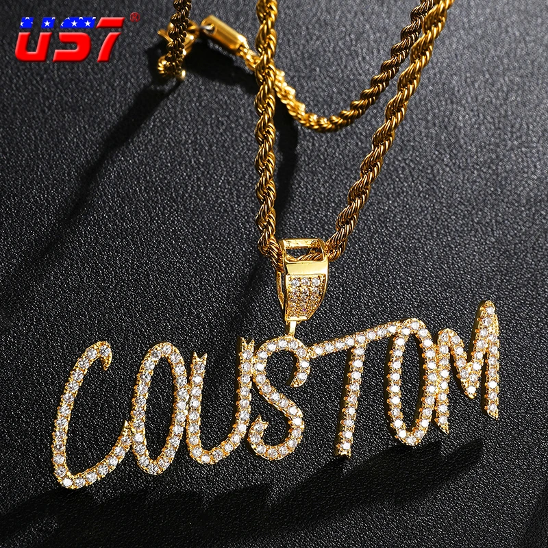 US7 Custom Name Iced Out Pendant Necklace For Men Women Tennis Chain Letters Pendants Necklaces Charms Zircon Hip Hop Jewelry