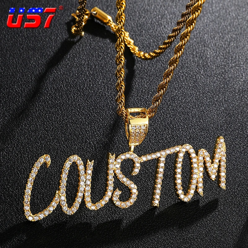 

US7 Custom Name Iced Out Pendant Necklace For Men Women Tennis Chain Letters Pendants Necklaces Charms Zircon Hip Hop Jewelry