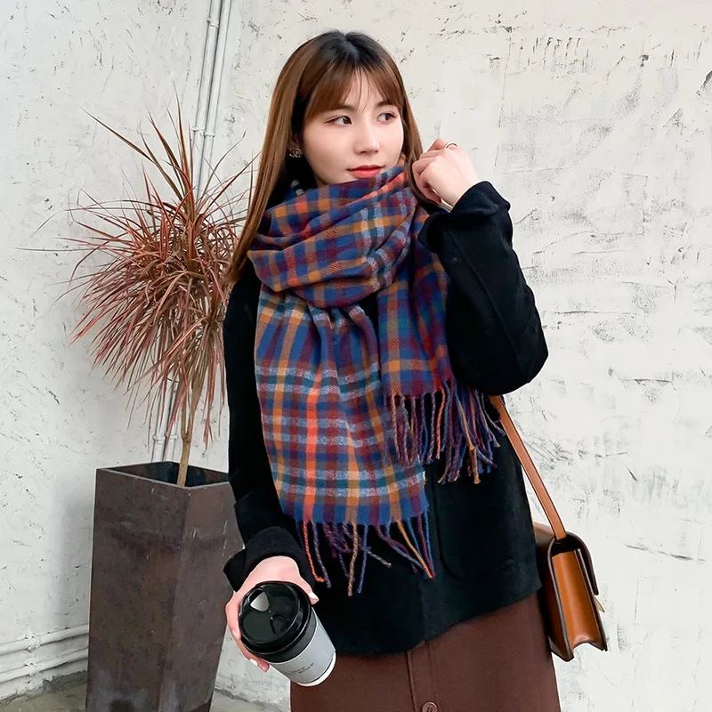 

Cashmere Shawl in Autumn and Winter2020,Winter Fashion Colored Chequered Scarf Warms Students'Necks and Thicker Shawls