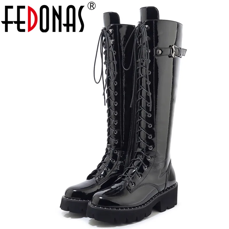 

FEDONAS Winter Plus Size Buckle Zipper Long Female Motorcycle Boots Night Club Shoes Woman Genuine Leather Women Knee High Boots