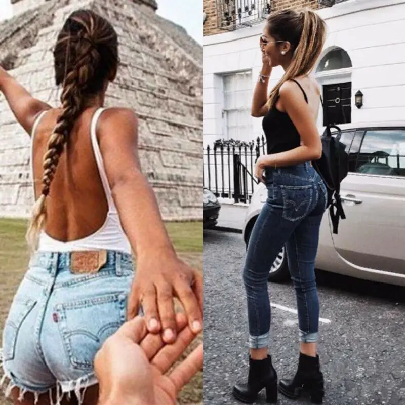 2020 las señoras de las mujeres mono elástico leotardo cuerpo T camisa mono sólido sin mangas, abierto hacia atrás cuello redondo Casual de verano