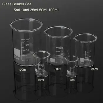 

1 set of 5ml / 10ml / 25ml / 50ml / 100ml borosilicate glass low beaker chemical laboratory glassware