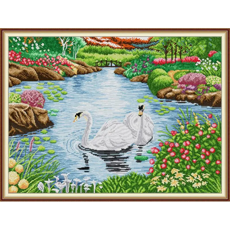 

Joy Sunday Two White Swans Printed Cross Stitch Kit 14ct 11ct Animal Pattern DIY Embroidery Needle Set Home Decoration Painting