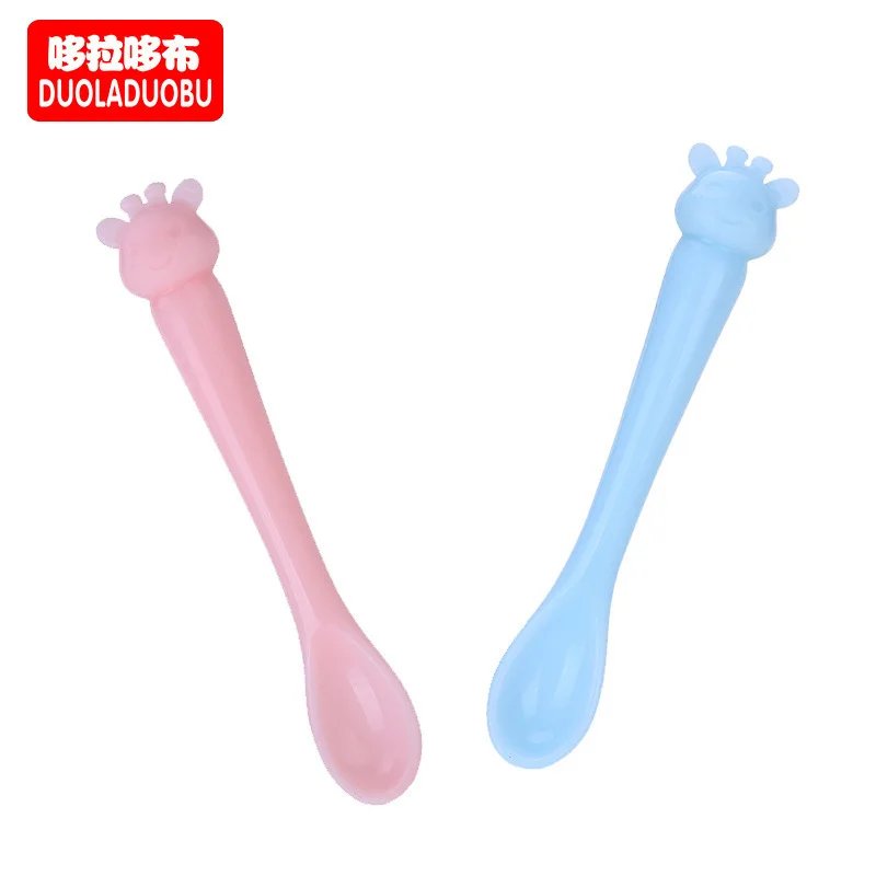 

Duo la duo bu Cartoon Silica Gel Baby Spoon Baby Eating Shatter-resistant Feeding Tableware One-piece Set