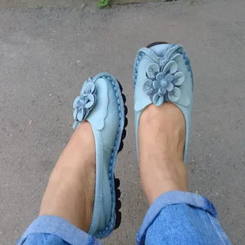 

Ethnic Women Loafers Genuine Split Leather Ladies Shoes Flat Heels Flower Round Toe Soft Solid Sandals Platform Zapatos De Mujer
