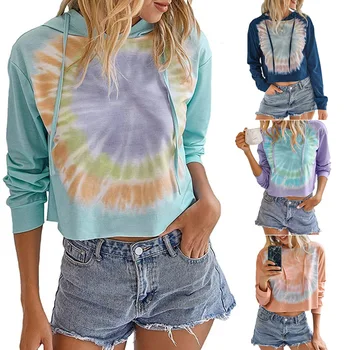 

Women’s Fashion Long-sleeved Sweater Personality Tie-dye Loose Round Neck Hooded Sweatshirt