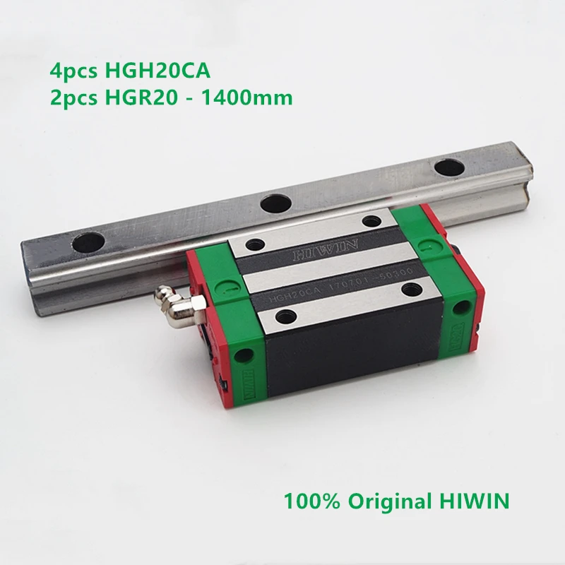 2 sets HGR20-1400mm Hiwin Liner rail /& 4 pcs HGW20CC Block Bearing