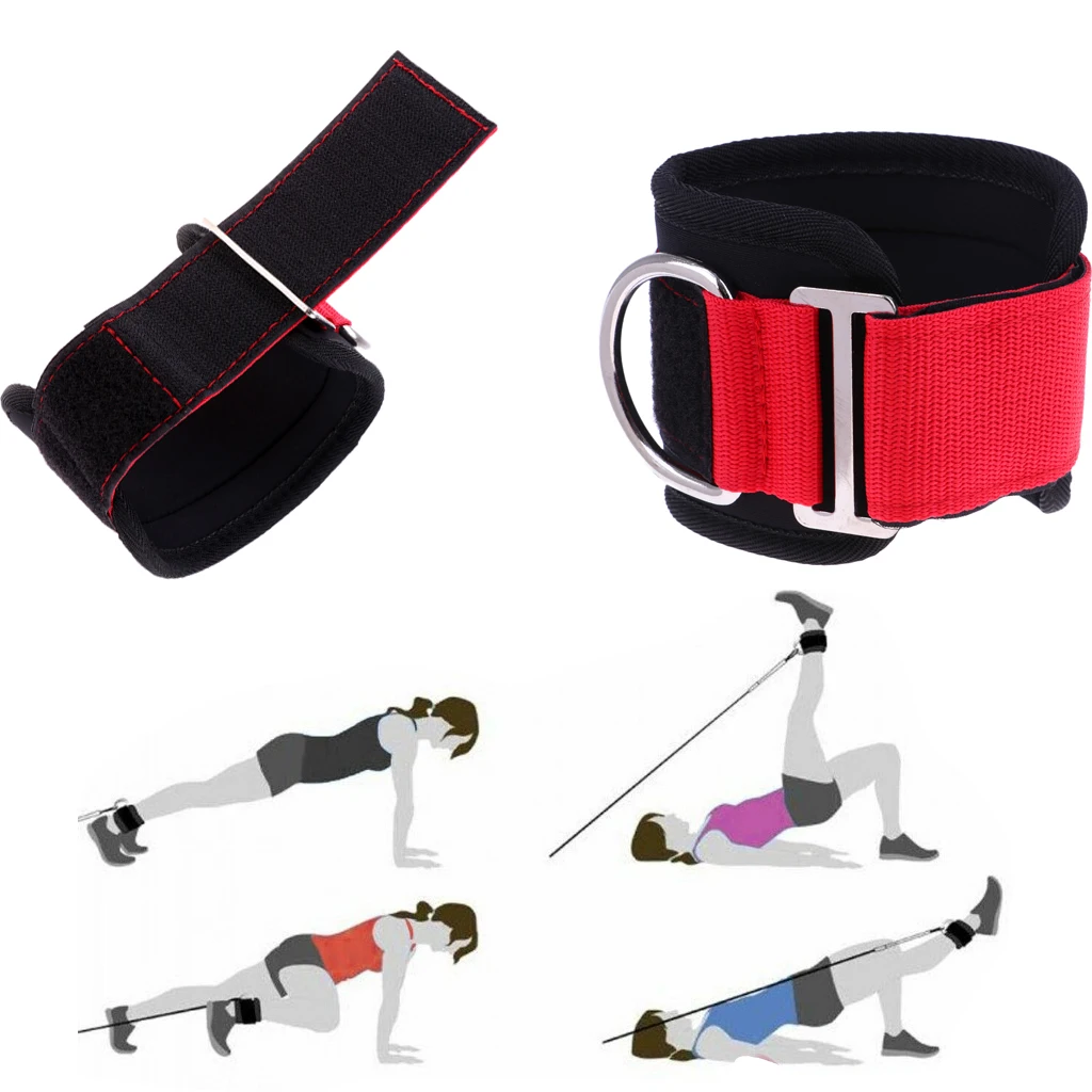 Ankle Strap Leg Gym Cable Attachment Pulley Machine Weight Lifting D Ring Red