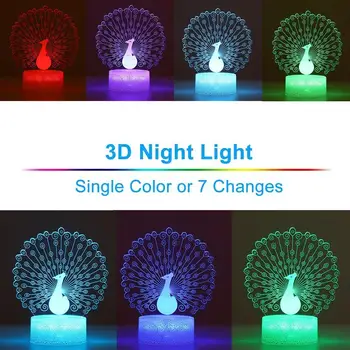 

Peacock Shaped Night Light Colorful Touch Lamp 3D Vision Lamp (No Battery)