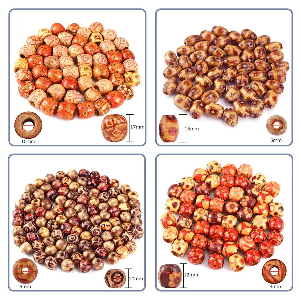 400 шт дреды бусины аксессуары для плетения кос с 2 размерами большое отверстие натуральные окрашенные деревянные бусины заколки для волос