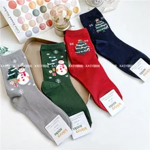 Рождественские женские носки в полоску с рисунком снеговика, теплые хлопковые Забавные милые носки Kawaii Art Happy, уличная мода, повседневная зимняя одежда