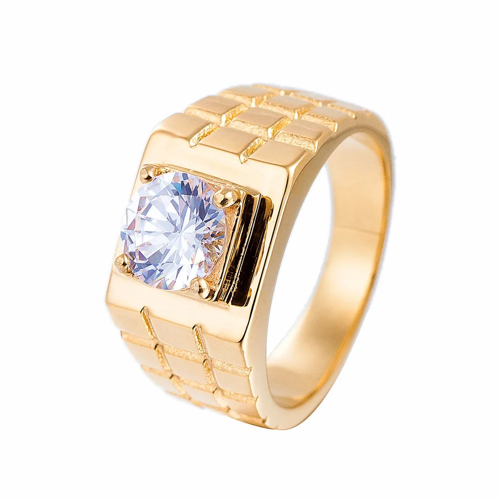 Gold Fashion Gold Silver Color with zircon Stainless Steel Mens Rings For Boy and Boy Friendship Men Ring Simple Jewelry Ring Male - Цвет основного камня: Gold