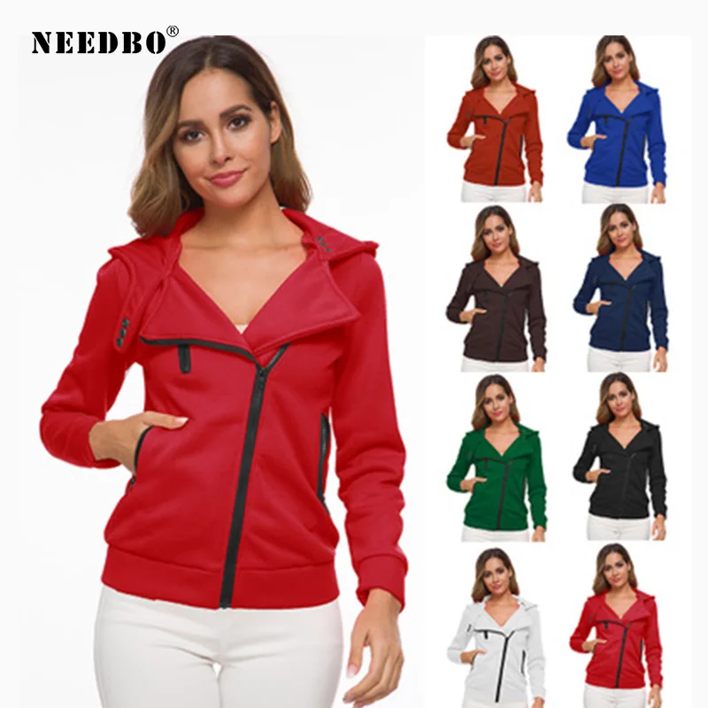 NEEDBO New Style Hoodies and Sweatshirts Women Long Sleeve Zipper Sweatshirt Woman Casual Oversized Hoodie Outwear Hoodies Tops