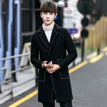

UYUK Winter British Port Wind Long Section Slim Lapel One Button Solid Color Coat Male Parka Men Moletom Masculino