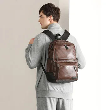 

Casual High Quality PU Leather Men Backpack Waterproof Solid School Bags Leather Travel Laptop Backpack Men