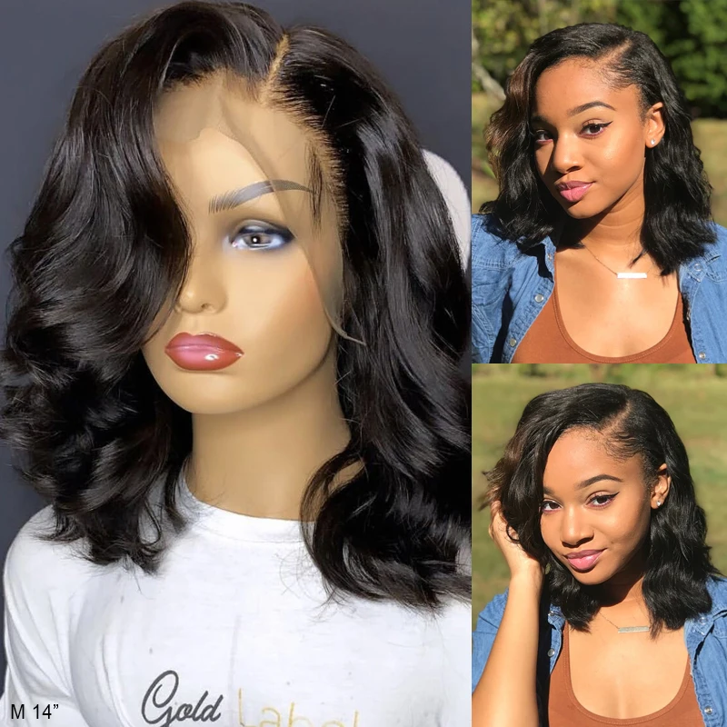 KL 180% Density Lace Front Human Hair Bob Wigs Brazilian Remy Wavy Short Pre Plucked 13x4 Side Part Glueless | Шиньоны и парики