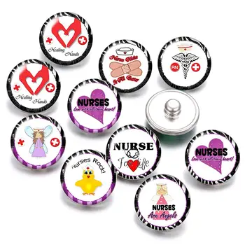 

RN symbol Medical symbol Nurse 18mm snap buttons 10pcs mixed round photo glass cabochon style for snap button jewelry