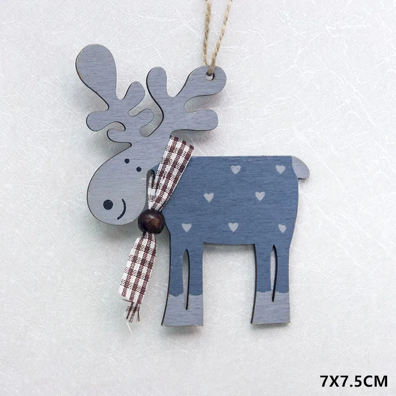 Elk Dark Blue Новогодняя натуральная Деревянная Рождественская елка орнамент деревянная подвеска Рождественский подарок Noel Рождественское украшение для дома Navidad Deco - Цвет: Elk Dark Blue