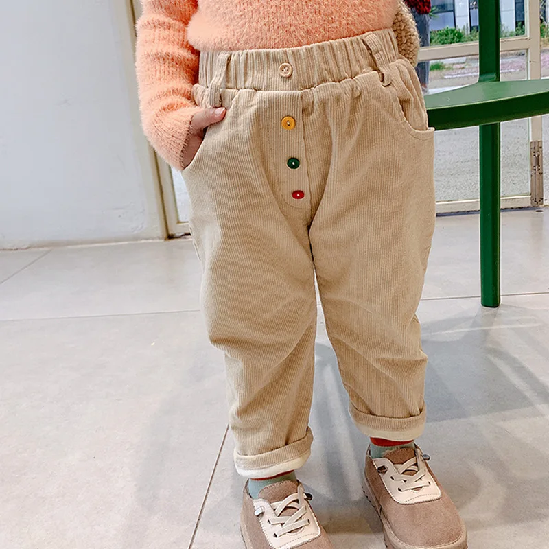 Mihkalev/детская одежда; осенне-зимние штаны для мальчиков; коллекция года; утепленные флисовые брюки для маленьких мальчиков; кашемировые брюки для девочек; детские штаны - Цвет: Хаки