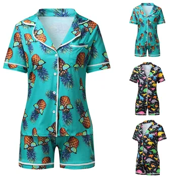

2 Piece Women Sleepwear set Satin Pajamas Set short Sleeve Sleepwear Pajamas Suit Female Homewear #3