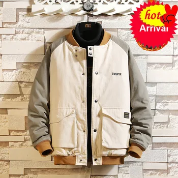 

Hip Hop Korean Jacket Parkas Men Winter Cotton Thermal Fashion Jackets For Mens Japanese Large Szie Baseball Collar Coat