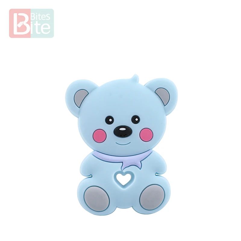 blue bear 5 шт., детский прорезыватель, силиконовый, для грызунов, медведь, соска, цепочка, подвеска, пищевой сорт, перле, силиконовые бусины, детские товары, подарок для новорожденной медсестры - Цвет: blue bear