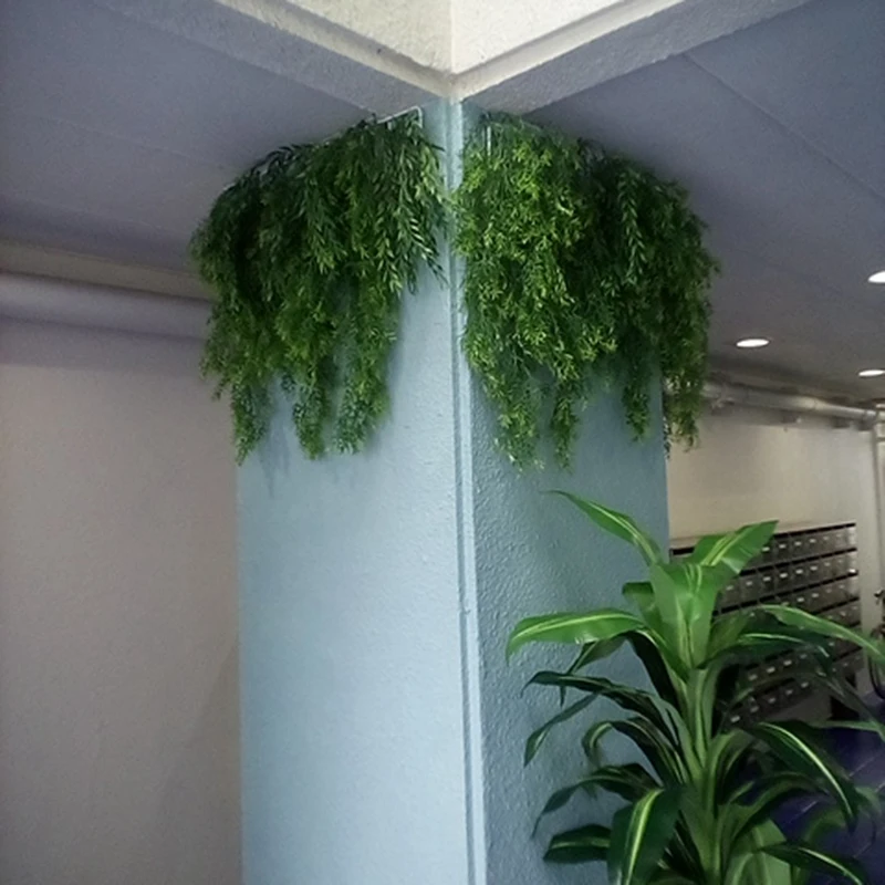 2 Piece 5 Forks Artificial Plastic Persian Fern Tree Leaves Simulation Green Plant Fake Leaves Rattan Home Garden Wall Decoratio