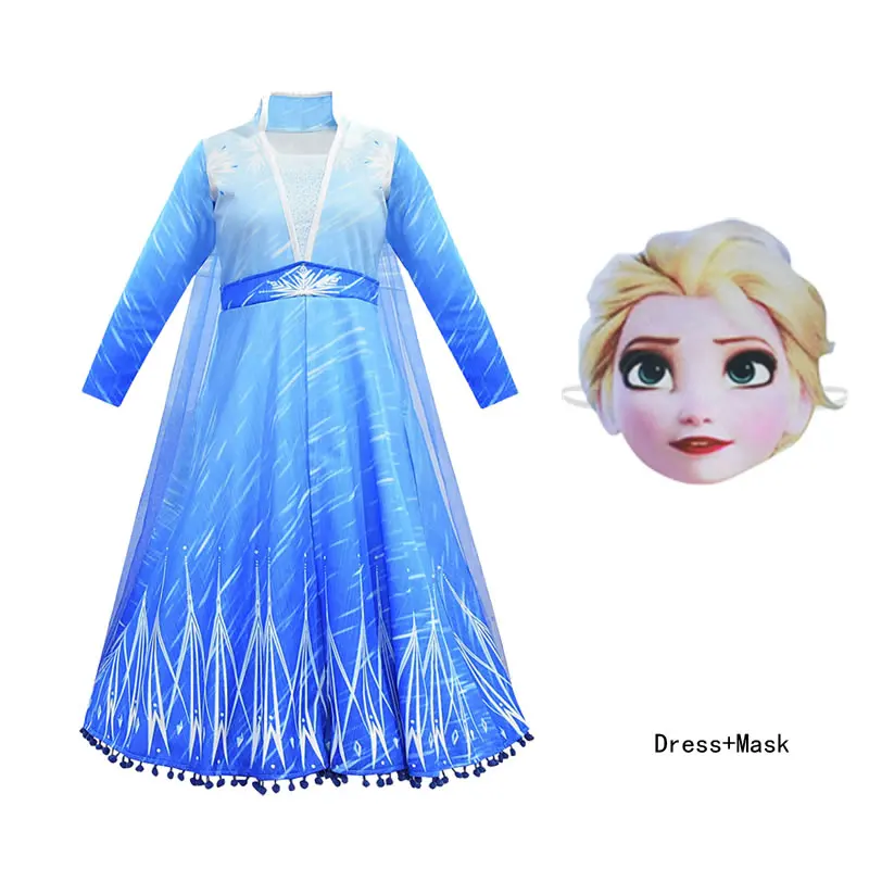 Dress Mask С принтом Эльзы, Анны; 2 костюм для девочек-подростков платье для девочек год детская парик маска вечерние приталенное платье ребенка замаскировать до туника для косплея ткань до 10 ти лет - Цвет: Dress Mask