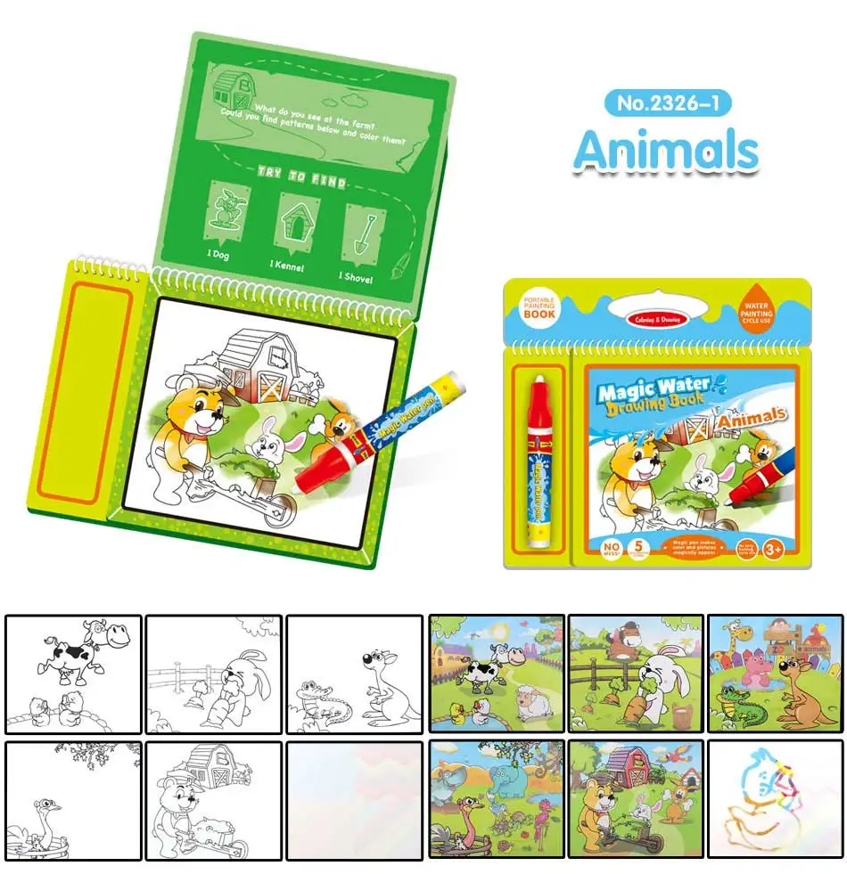 animals 8 видов мультяшных животных Волшебная Водная раскраска и 1 ручка для детей распознавание обучения многоразовая доска для рисования игрушки для детей - Цвет: animals