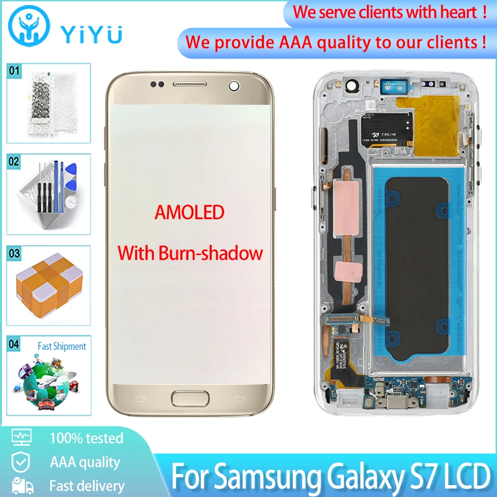 ЖК-дисплей AMOLED 5 1 дюйма для SAMSUNG Galaxy S7 G930 G930F сенсорный экран с рамкой и
