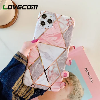 

LOVECOM Phone Case For iPhone 11 Pro Max XR XS Max 6 6S 7 8 Plus X Colorful Geometric Marble Soft IMD Electroplated Back Cover