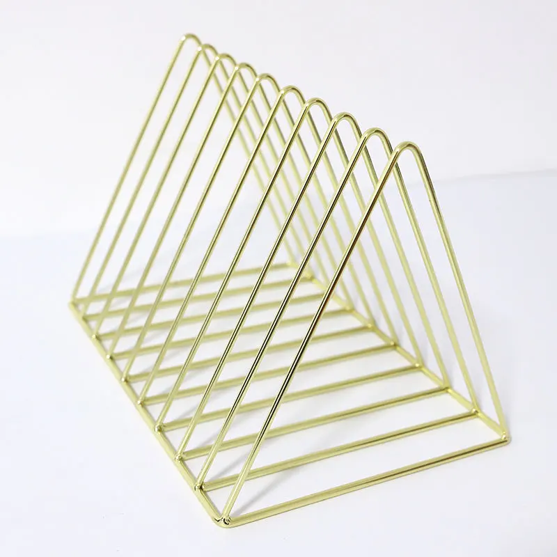 Iron 9-grid bookshelf triangular desktop small bookshelf desktop document book sorting and storage rack
