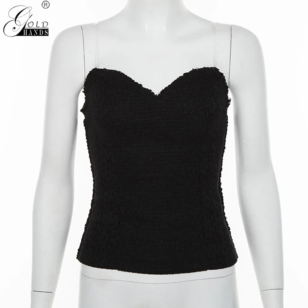 Gold Hands Women Black Tube Crop Tops Tees Bandeau Tops Summer Slash Neck Wrap Chest Off Shoulder Strapless Shirt Bottom