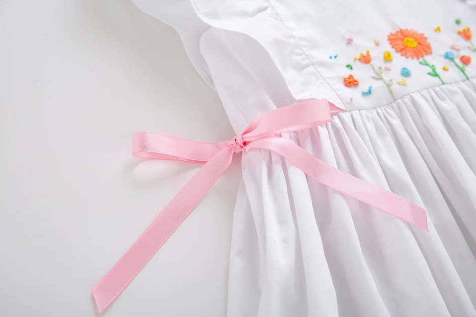 Cutestyles/летние платья с оборками и цветочным рисунком для девочек; вечерние платья белого цвета для маленьких детей; одежда для малышей; EG-DMGD204-96