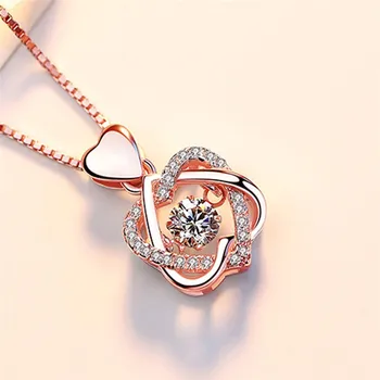 

PINKSEE Heart Shape Necklace Crystal Rhinestone Pendant Necklace Statement Necklace for Women Jewelry Gift