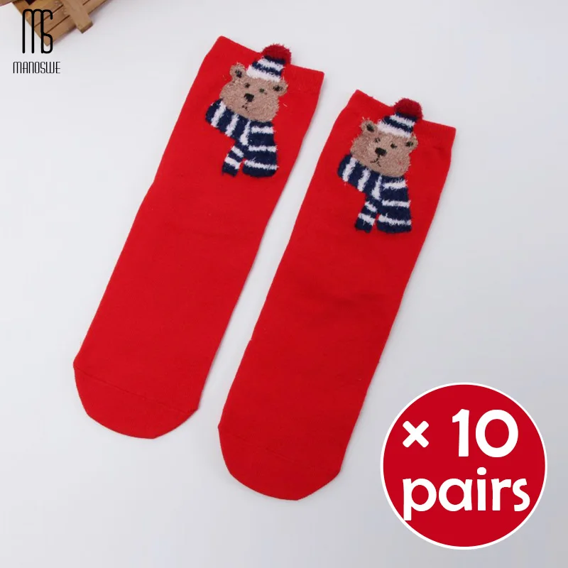 Redbear 10pairs Manoswe/1 пара; женские рождественские носки; теплые зимние носки; Забавные милые дышащие носки; большие красные носки с изображением лося; хлопковые носки с животными - Цвет: Redbear 10pairs