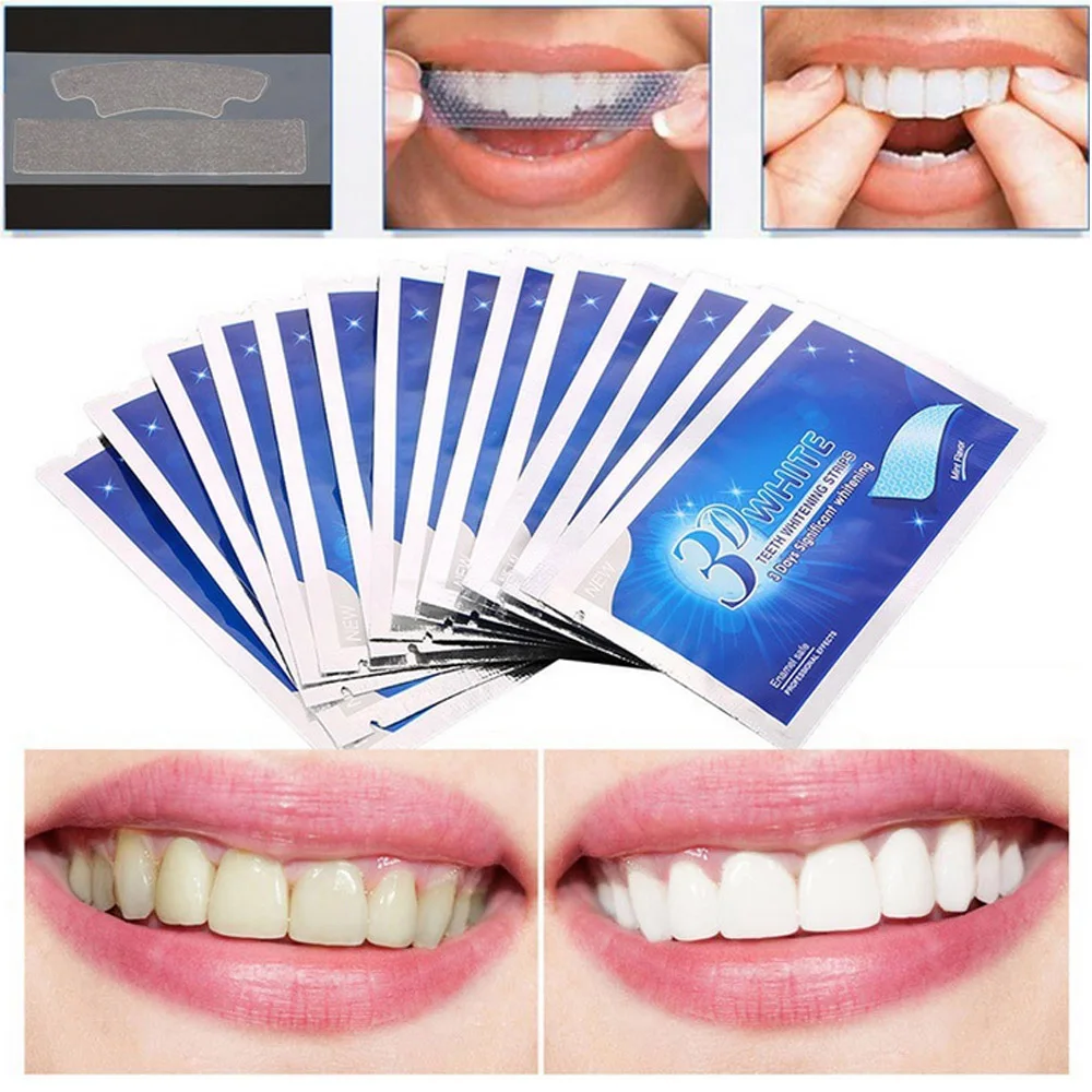 28pcs 3D Advanced White Gel Teeth Whitening Strips Stain Removal Oral Hygiene Care Double Elastic Teeth Strips Bleaching Tools